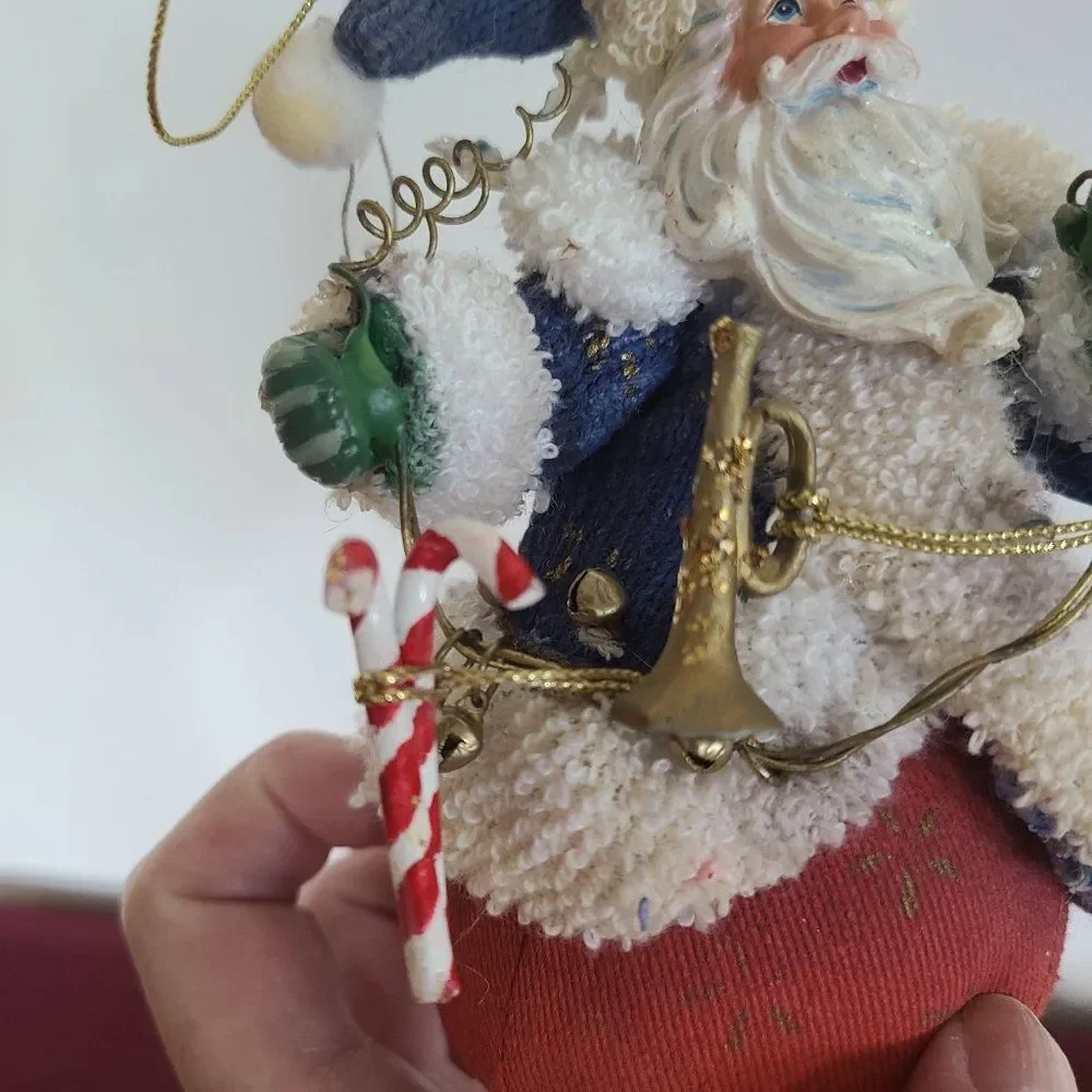 Vintage Fabric Mache Holiday Winter Christmas Ornaments Three Old World Santas